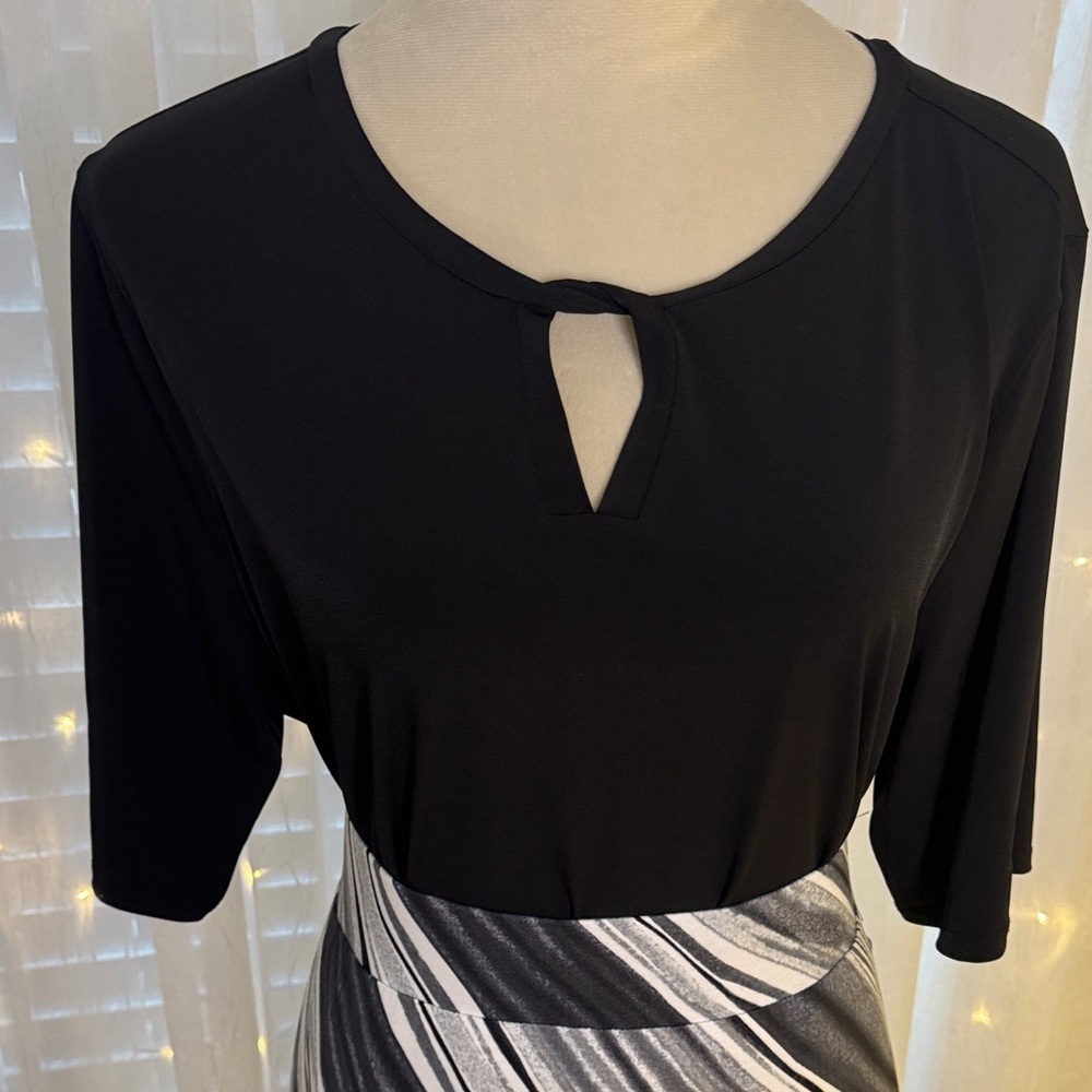 Liz Claiborne Black and White Maxi Skirt Paired with Liz Claiborne Black Top - Picture 4 of 9